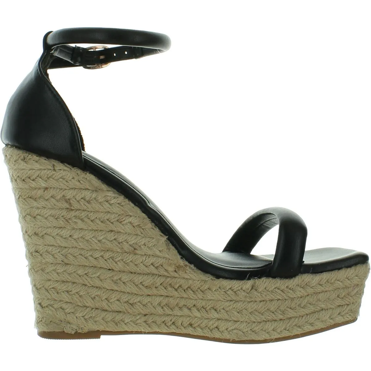 Womens Faux Leather Ankle Strap Espadrille Heels