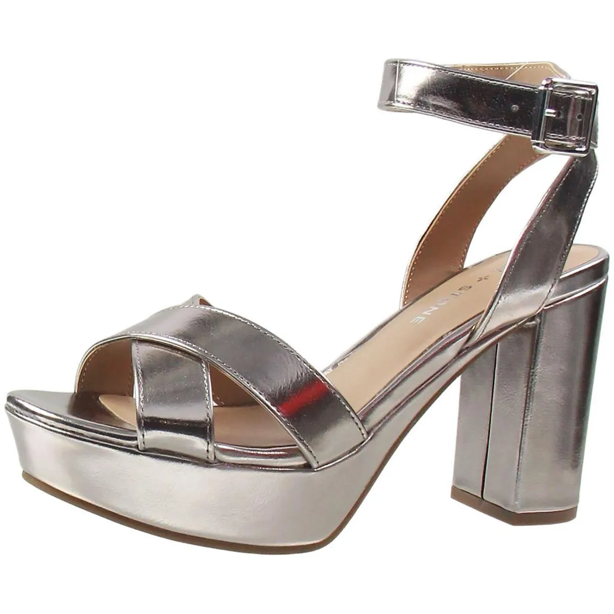 Womens Faux Leather Block Ankle Strap