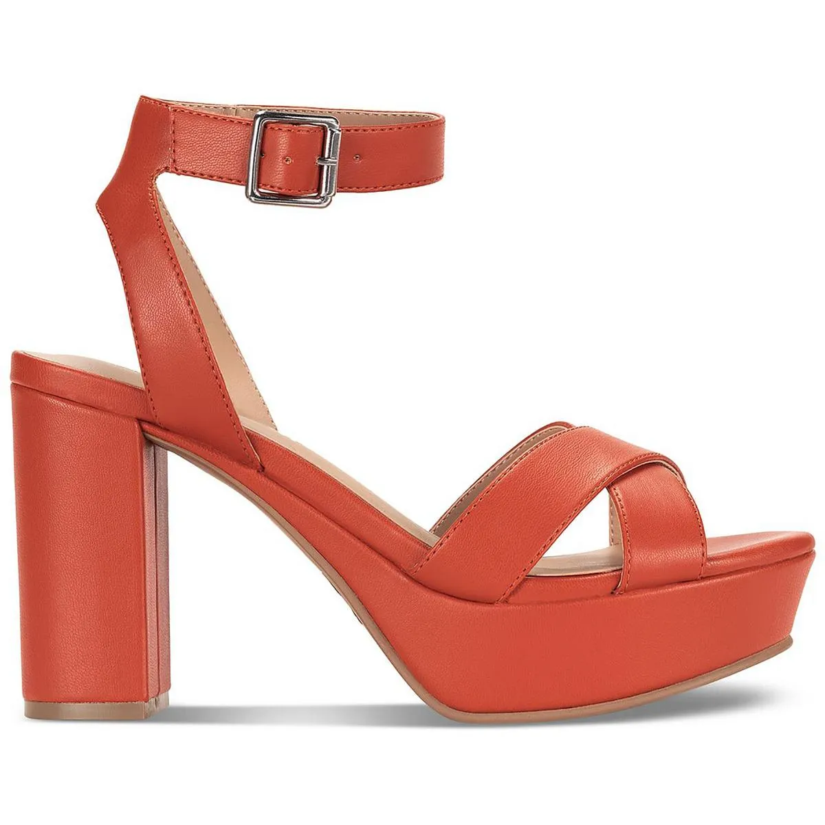 Womens Faux Leather Block Ankle Strap