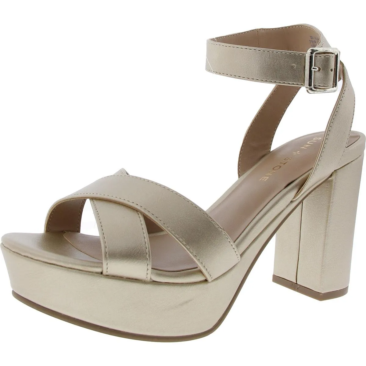 Womens Faux Leather Block Ankle Strap