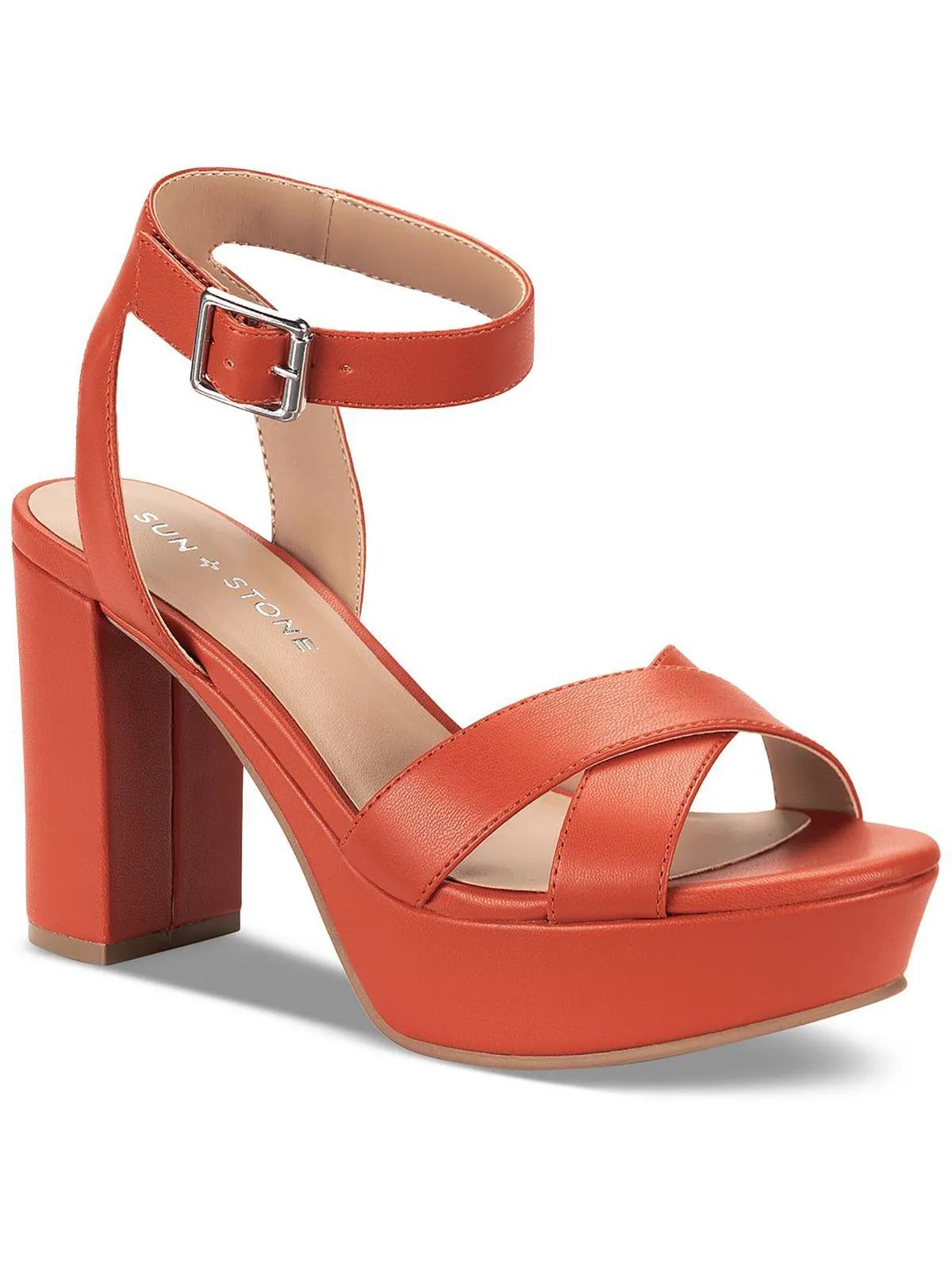 Womens Faux Leather Block Ankle Strap