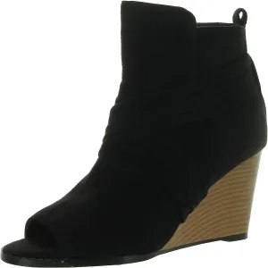 Womens Faux Suede Peep Toe Wedge Heels