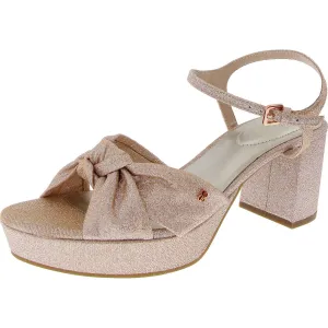 Womens Glitter Faux Leather Block Heels