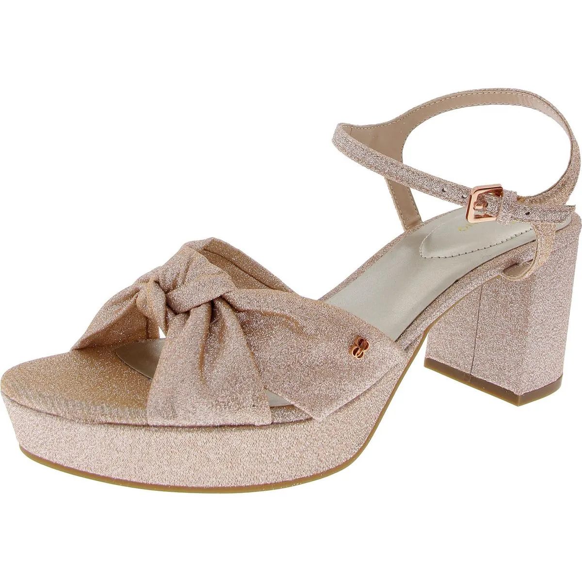 Womens Glitter Faux Leather Block Heels