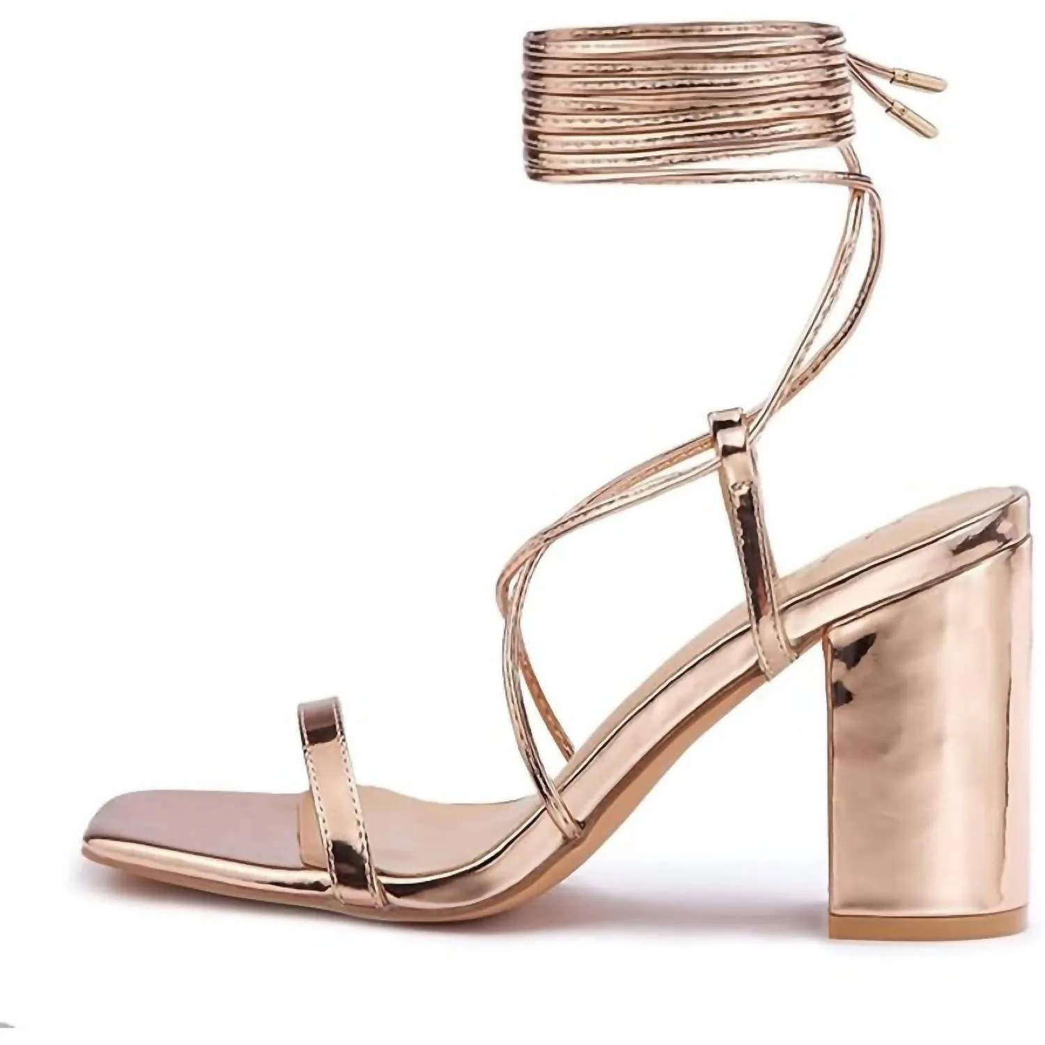 Women's Lace Up Heeled Sandals In Rose Gold