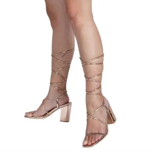 Women's Lace Up Heeled Sandals In Rose Gold