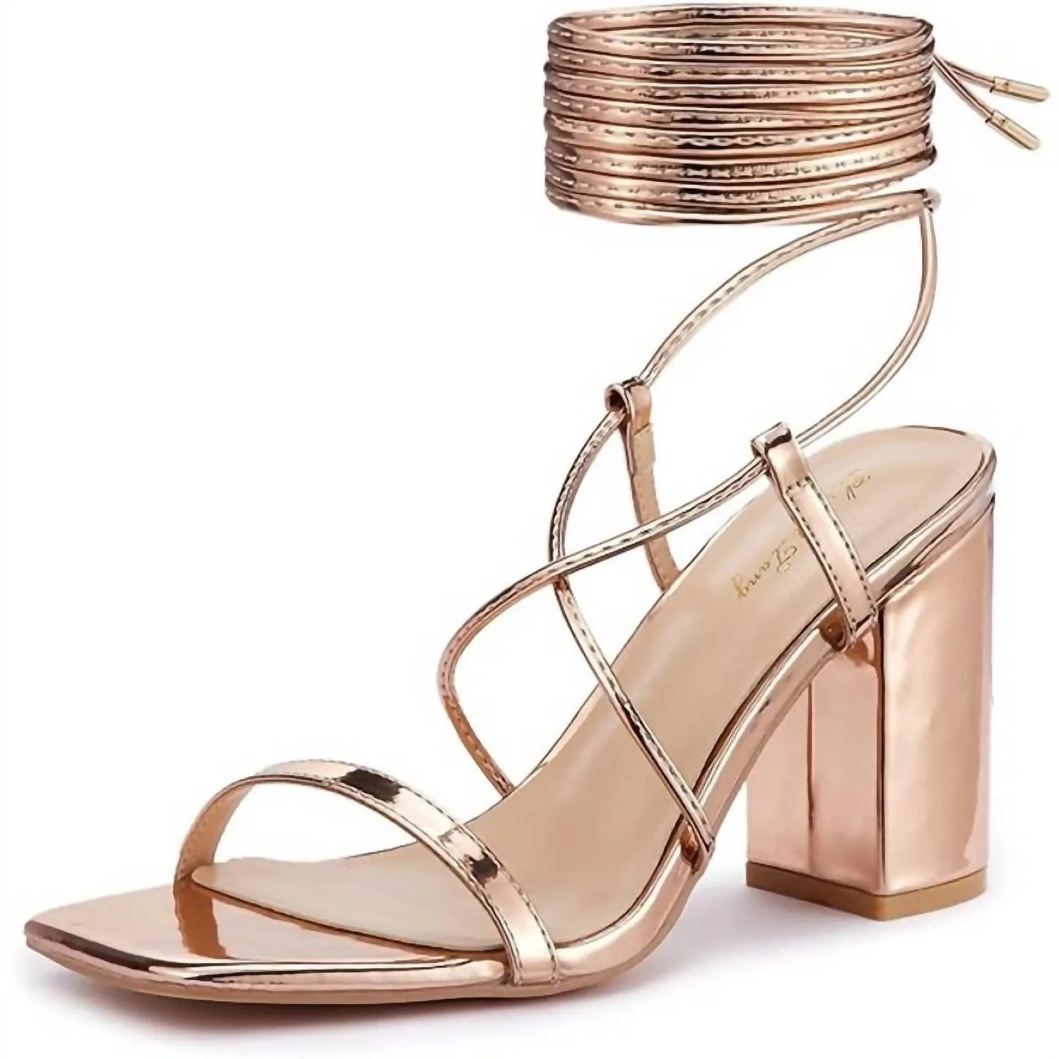 Women's Lace Up Heeled Sandals In Rose Gold