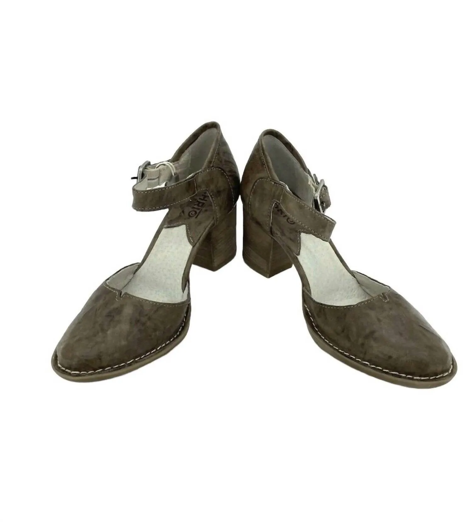 Women's Leather Ankle Pumps Strap Block Heels In Brown