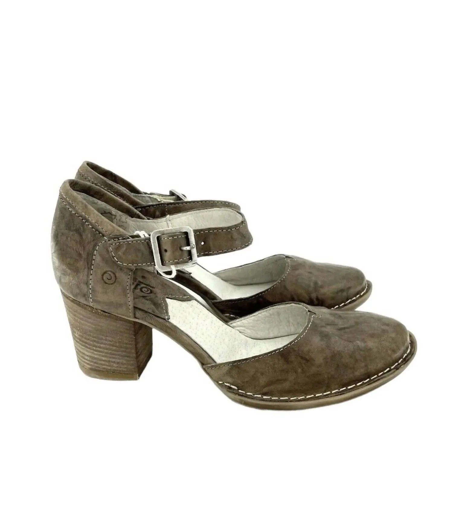 Women's Leather Ankle Pumps Strap Block Heels In Brown