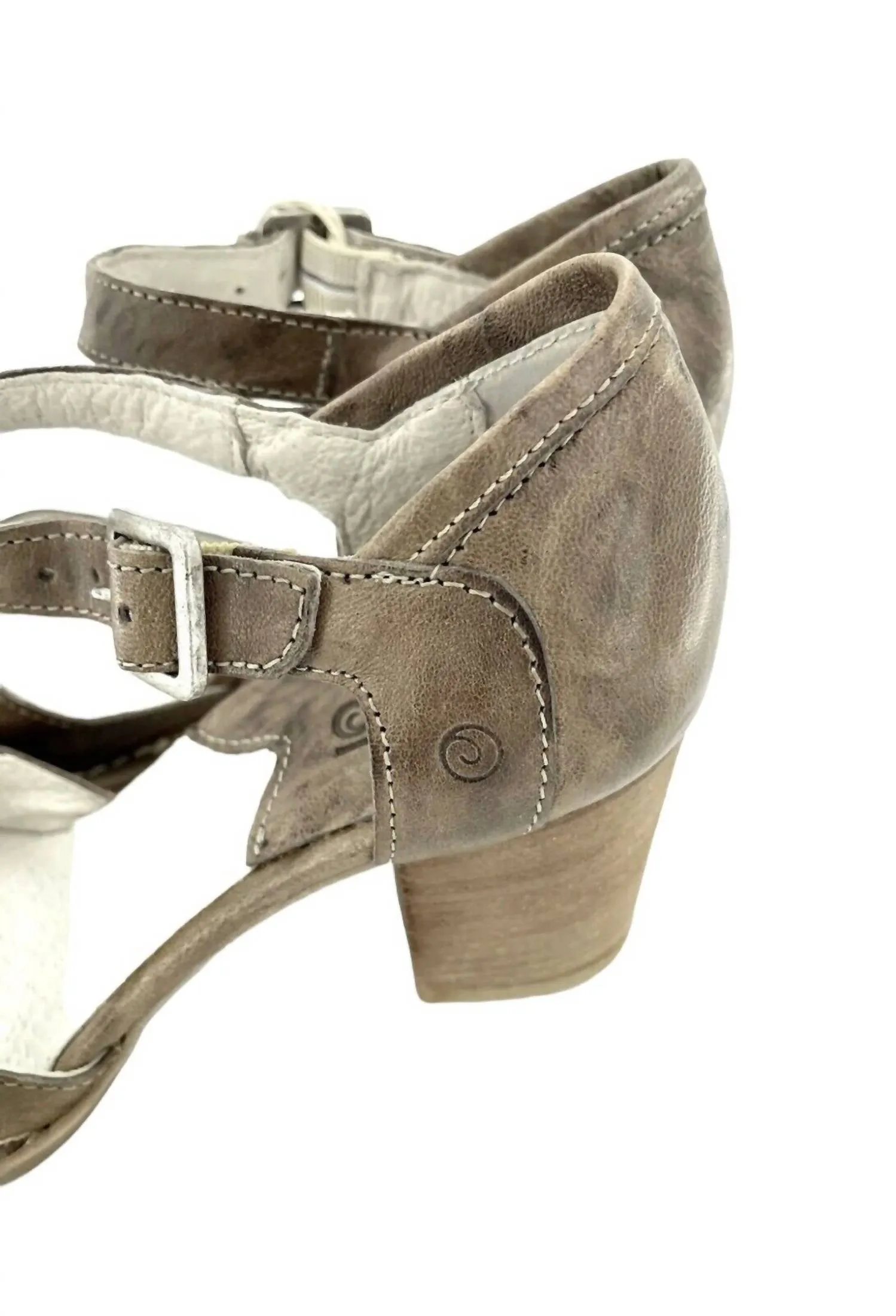 Women's Leather Ankle Pumps Strap Block Heels In Brown