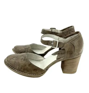 Women's Leather Ankle Pumps Strap Block Heels In Brown