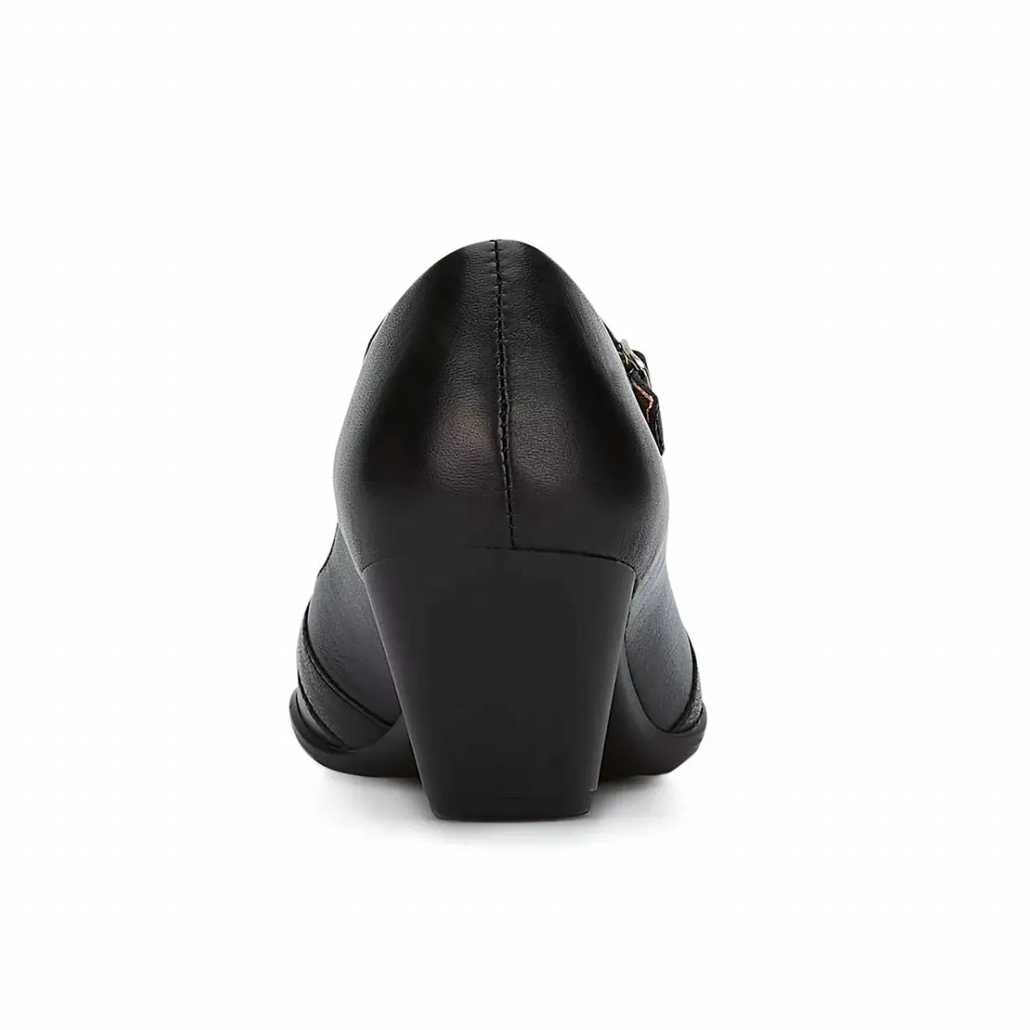 Women's Leather Pumps Buckle Closure Shoes In Black
