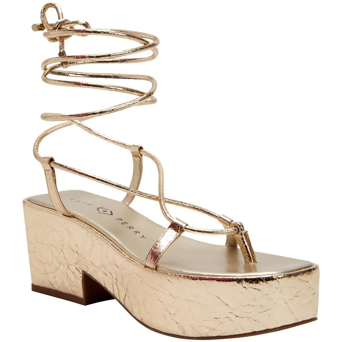 Womens Metallic Strappy Platform Heels