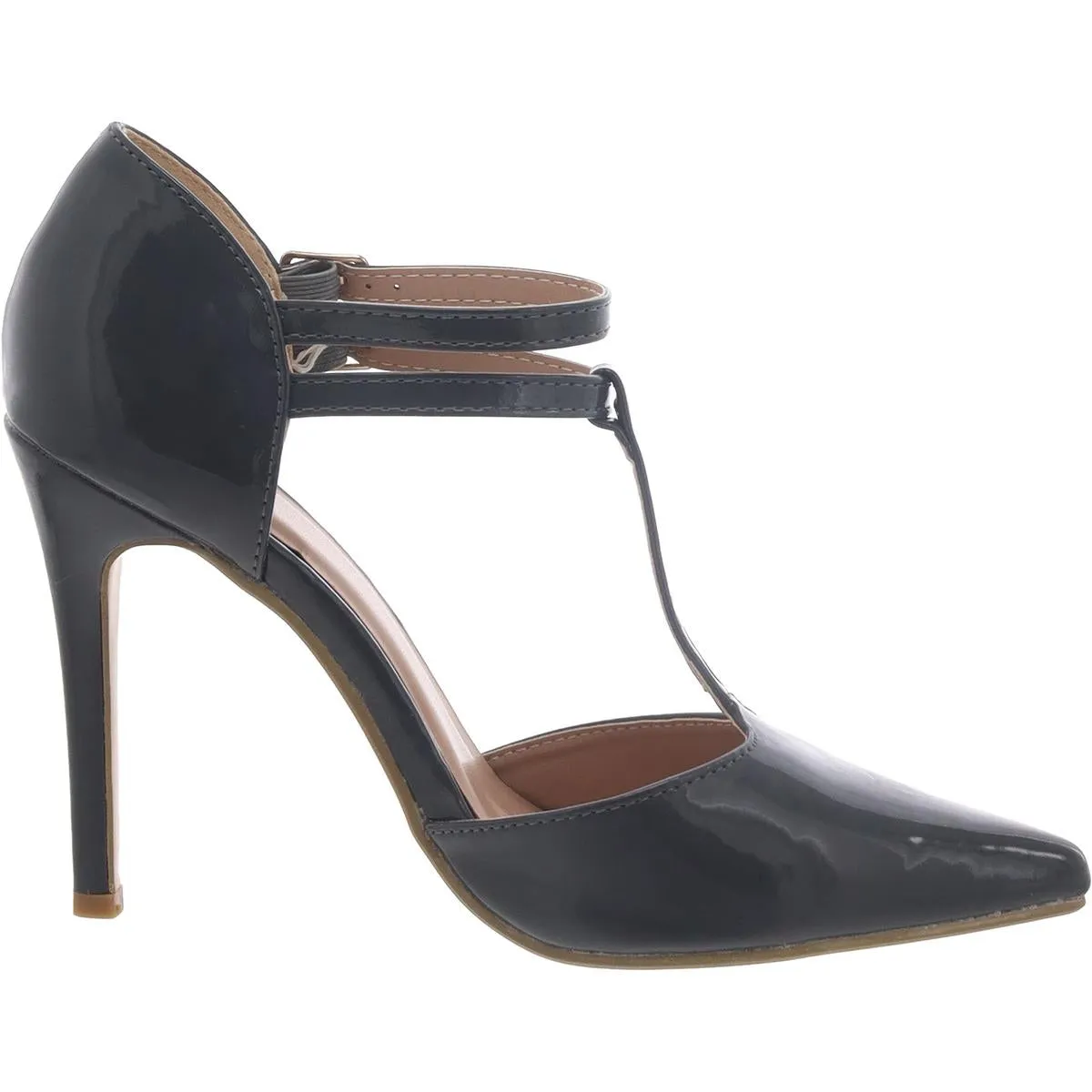 Womens Patent T-Strap Ankle Strap