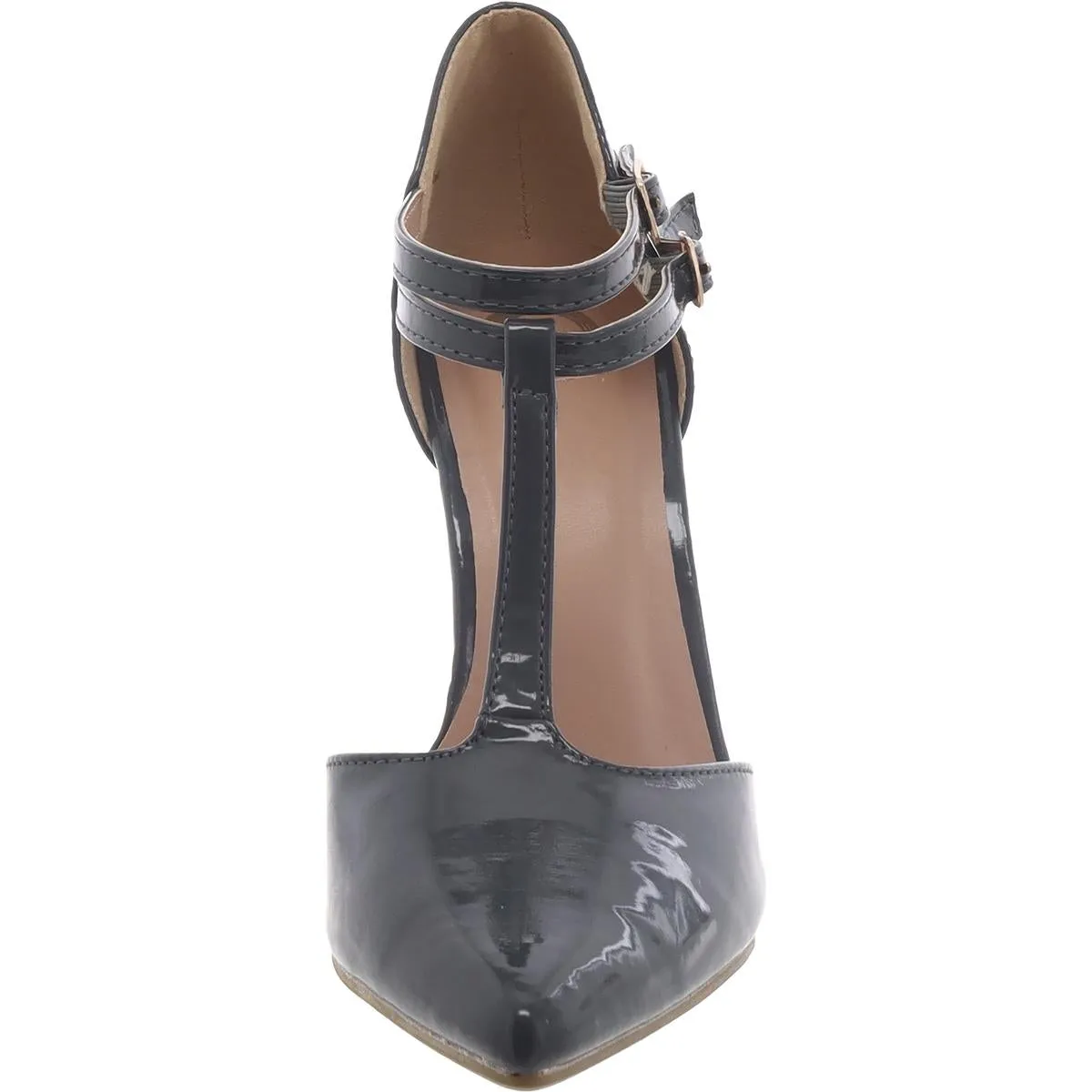 Womens Patent T-Strap Ankle Strap