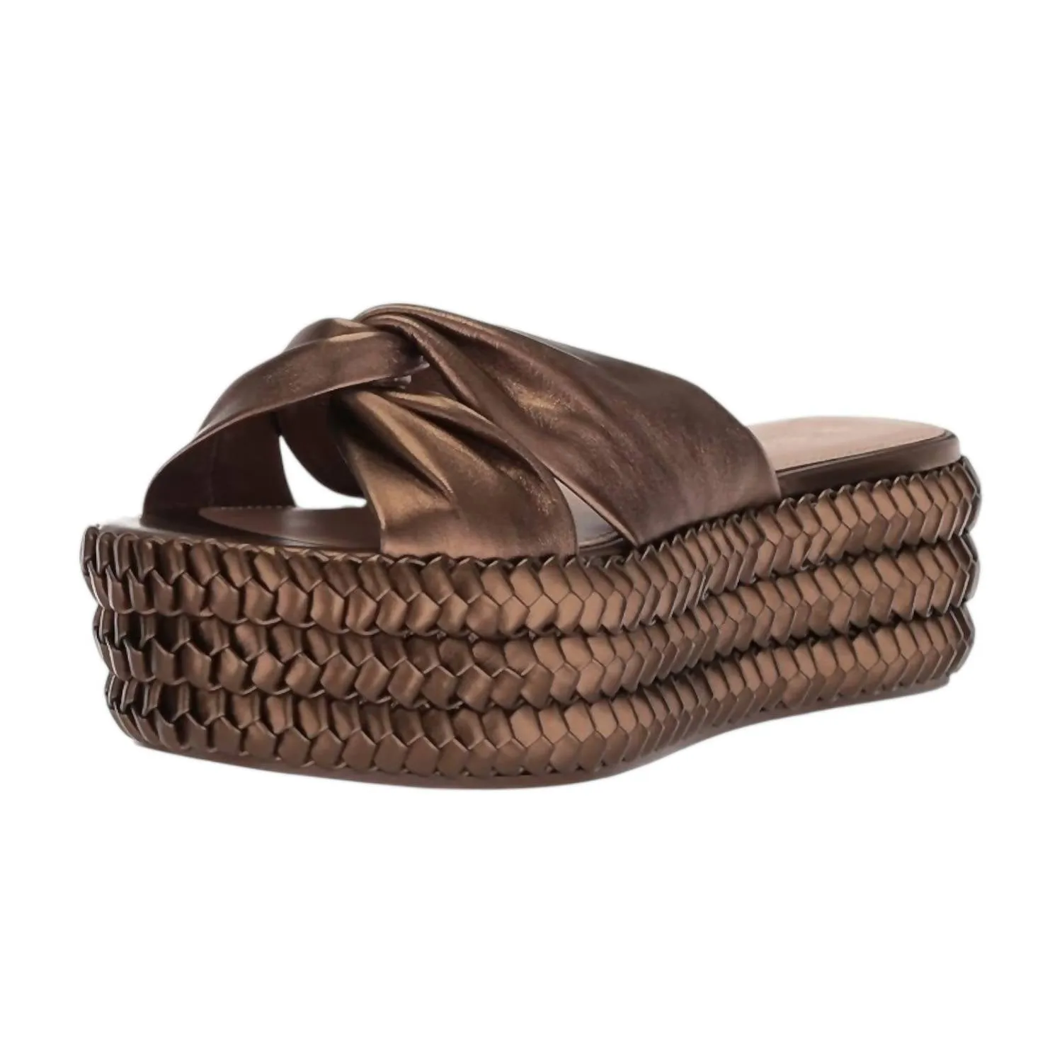 Women's Polly Braid Platform Sandal In Dark Bronze Metallic Nappa