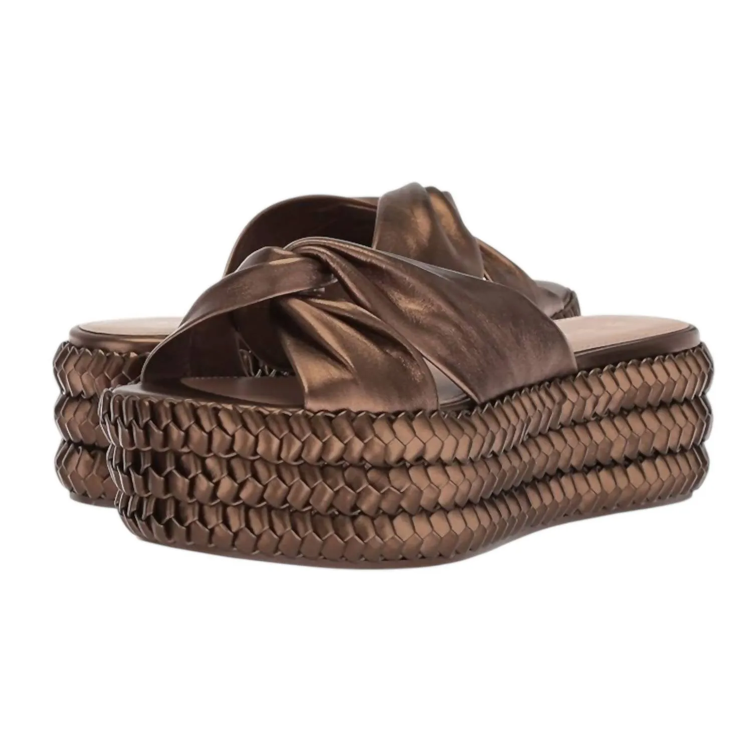 Women's Polly Braid Platform Sandal In Dark Bronze Metallic Nappa