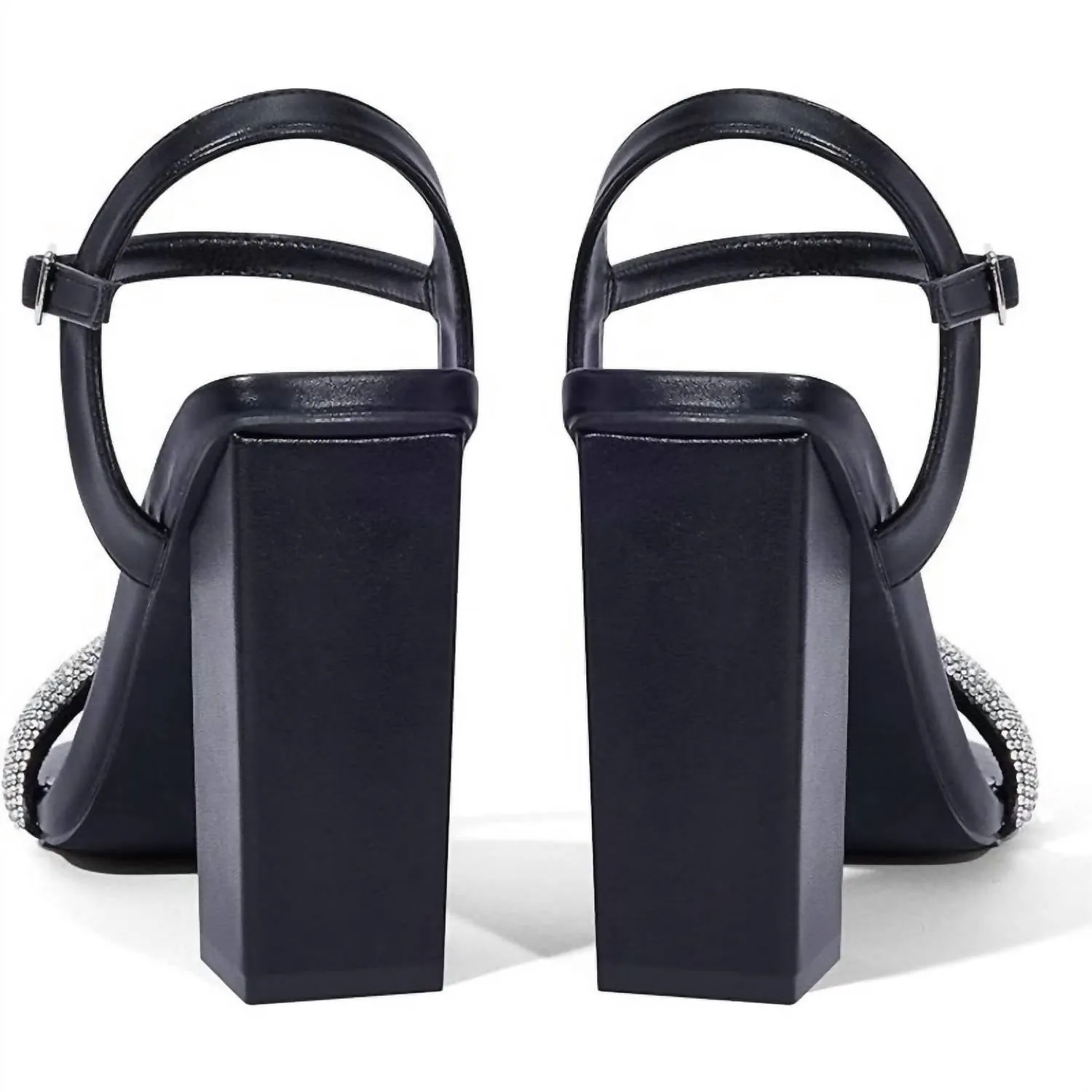 Women's Rhinestone Ankle Strap Block Heels In Black