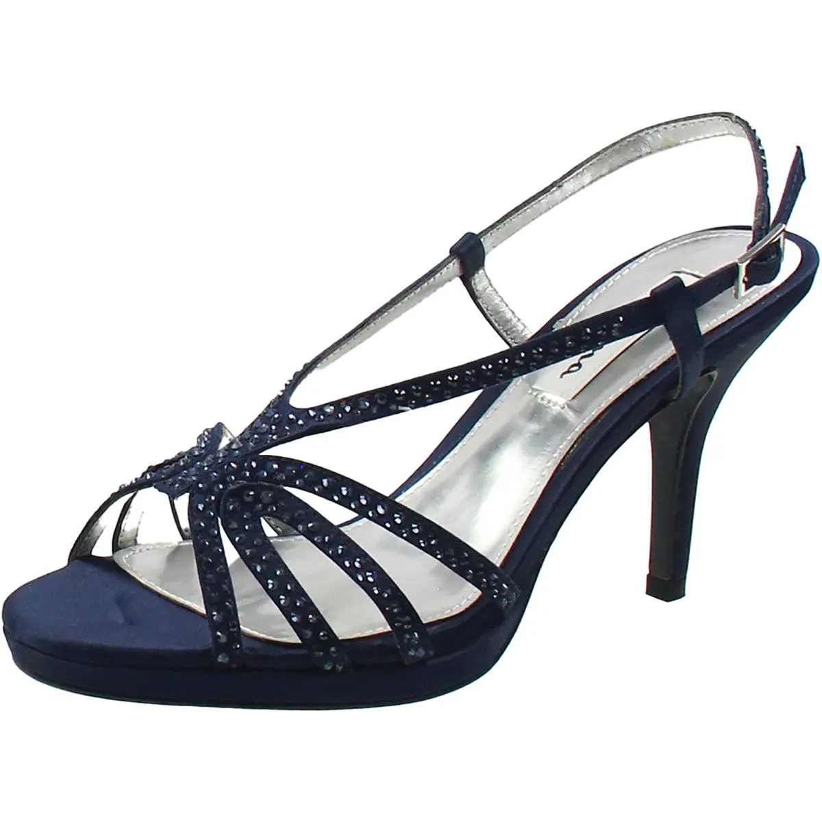 Womens Rhinestone Satin Slingback Heels