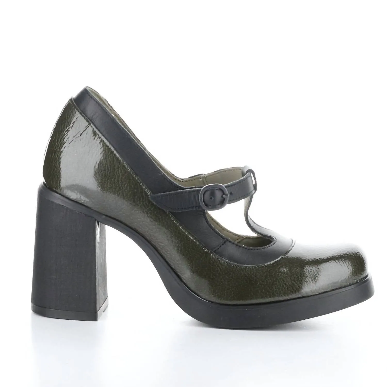 Women's Seif T-Strap Pump In Military Black