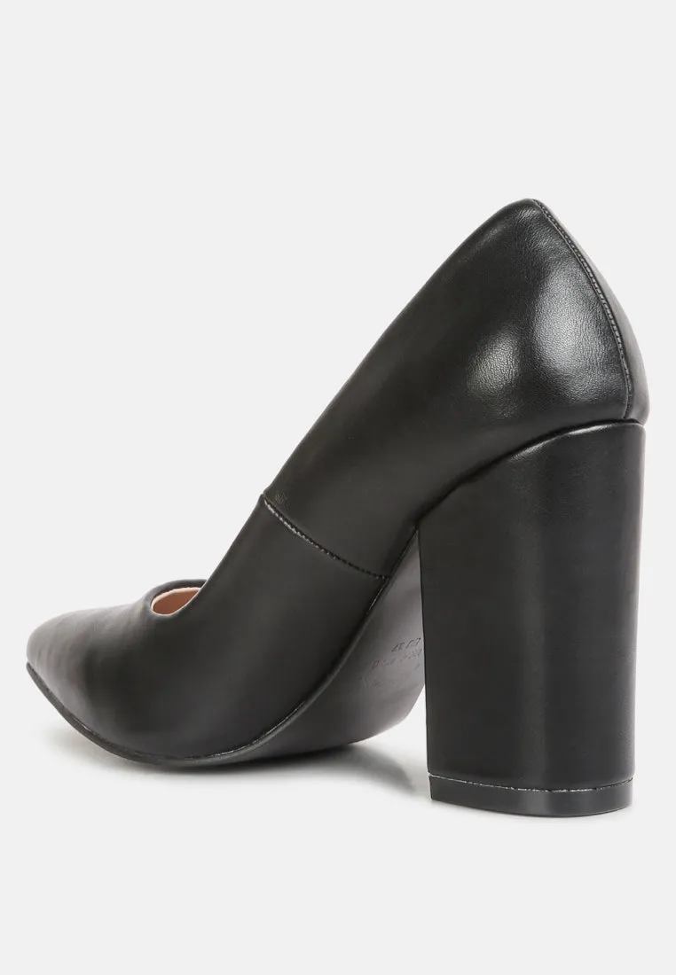 zhuri faux leather solid block heel pumps